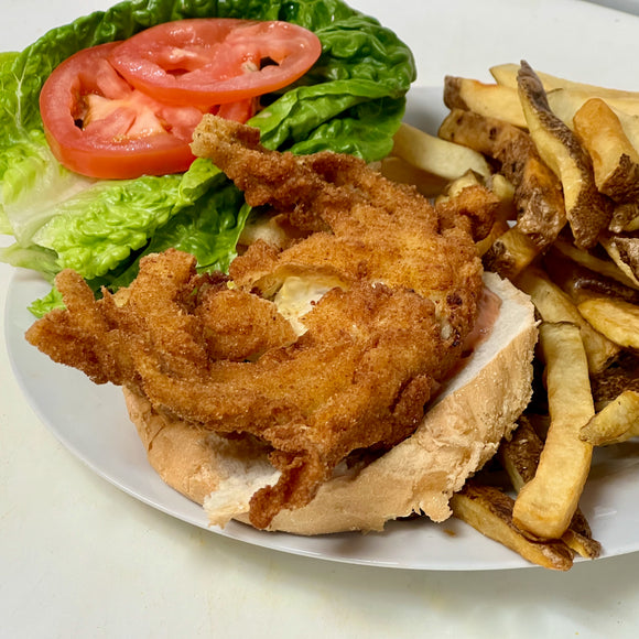 Soft Shell Crab Sandwich with Lettuce Tomato Hot Hone and French Fries
